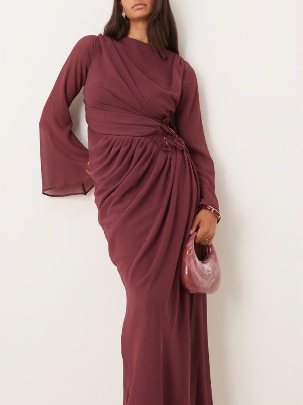 Elegant Berry Draped Evening Dress